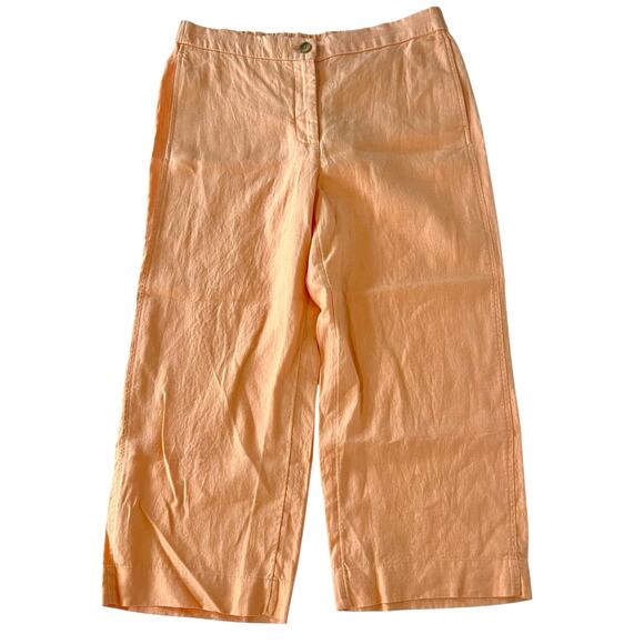 J. JILL Love Linen Orange Semi Elastic Waist Wide Leg Casual Everyday Pants Sz M - Picture 1 of 8